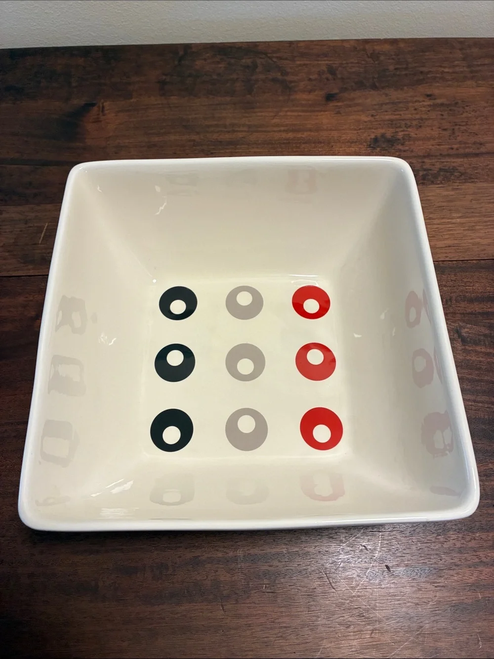 Tag for Crate and Barrel 2004 Square Polka Dot Serving Cake Bowl NWT